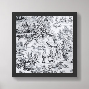 French Black White Toile Chinoiserie Rustic Style  Framed Art