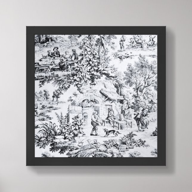 French Black White Toile Chinoiserie Rustic Style  Framed Art (Framed Front)