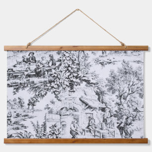 French Black White Toile Chinoiserie Rustic Style Hanging Tapestry