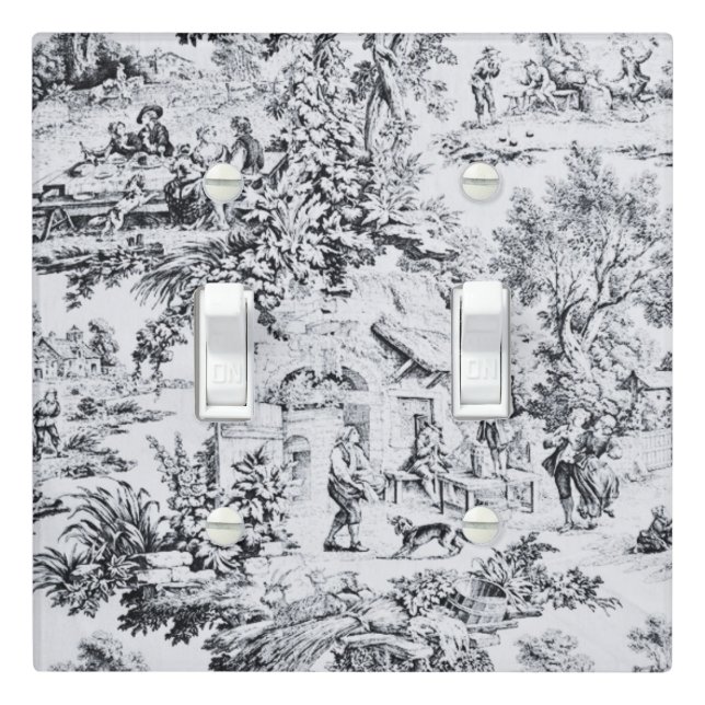 French Black White Toile Chinoiserie Rustic Style  Light Switch Cover (In Situ)