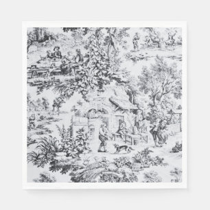 French Black White Toile Chinoiserie Rustic Style  Napkins