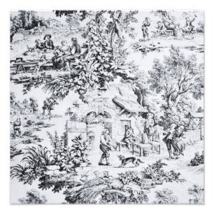 French Black White Toile Chinoiserie Rustic Style Photo Print