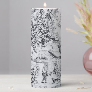 French Black White Toile Chinoiserie Rustic Style Pillar Candle