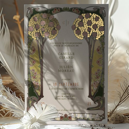 French Bloom Trees of Love Victorian Wedding  Foil Invitation