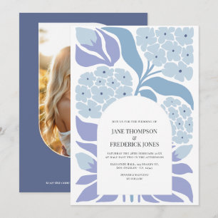 French Blue Abstract Floral Modern Spring Wedding Invitation