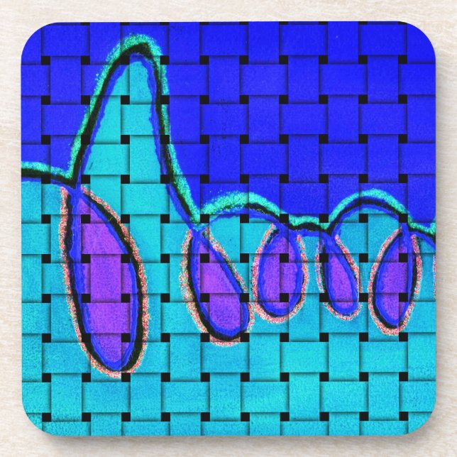 French Blue Abstract with Woven Texture Beverage Coaster (Front)