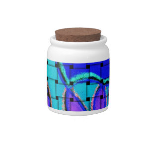 French Blue Abstract with Woven Texture Candy Jar