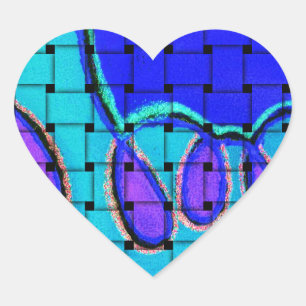 French Blue Abstract with Woven Texture Heart Sticker