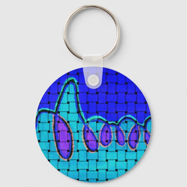 French Blue Abstract with Woven Texture Keychain (Front)