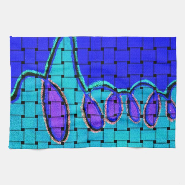 French Blue Abstract with Woven Texture Kitchen Towel (Horizontal)