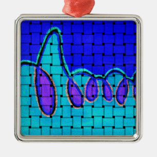 French Blue Abstract with Woven Texture Metal Ornament