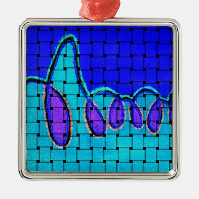 French Blue Abstract with Woven Texture Metal Ornament (Front)