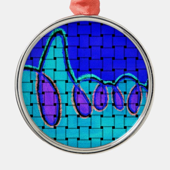 French Blue Abstract with Woven Texture Metal Ornament (Front)
