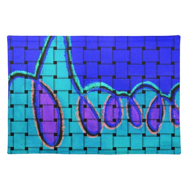 French Blue Abstract with Woven Texture Placemat (Front)