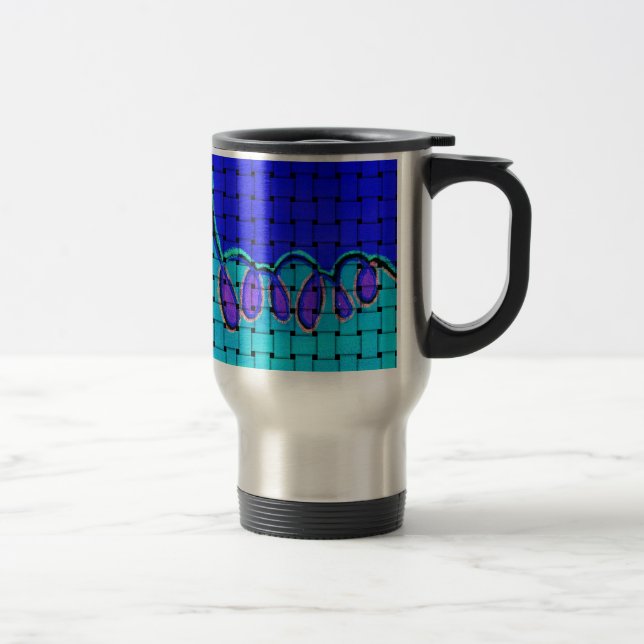French Blue Abstract with Woven Texture Travel Mug (Right)