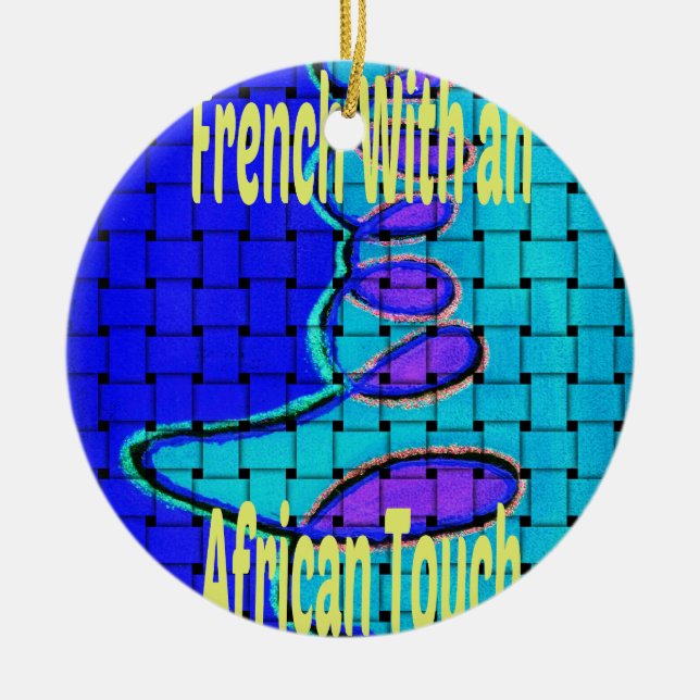 French Blue African Woven Abstract Purple Shape Ceramic Ornament (Front)