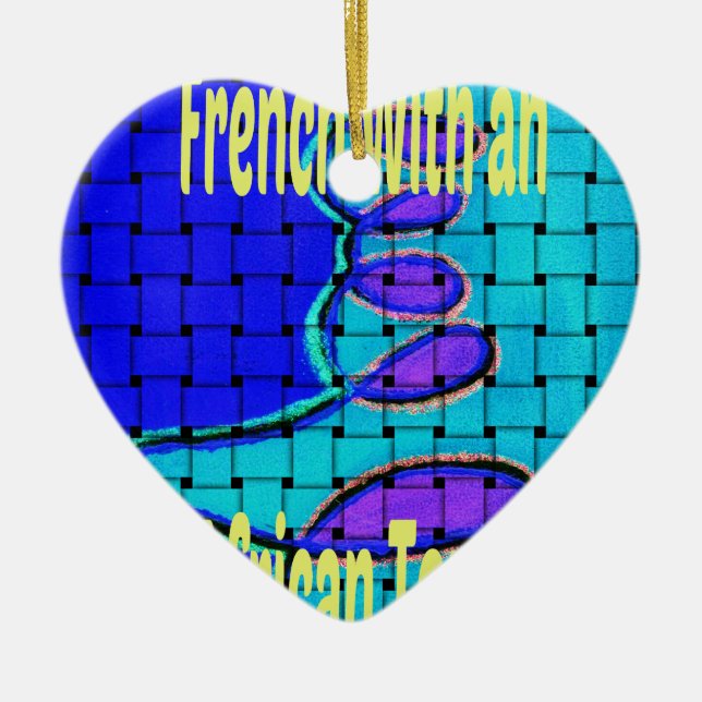 French Blue African Woven Abstract Purple Shape Ceramic Ornament (Front)