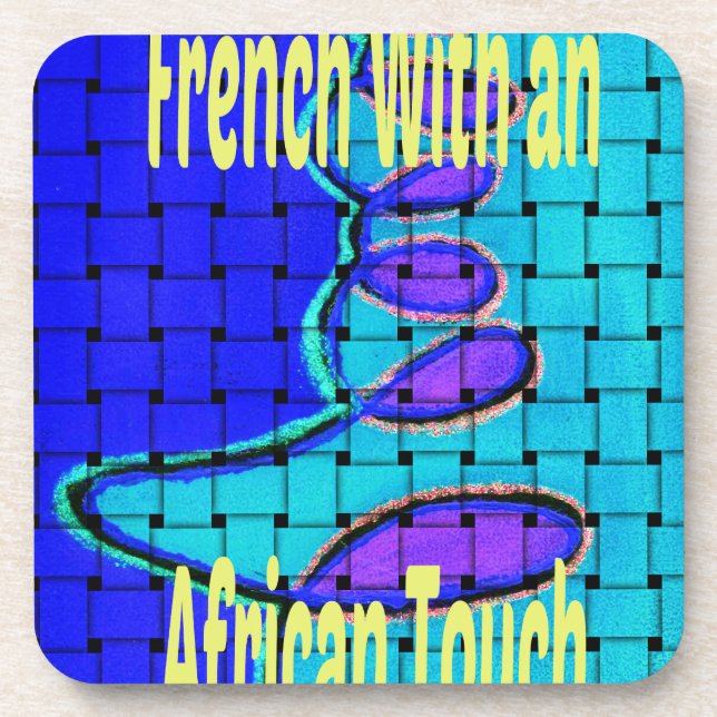 French Blue African Woven Abstract Purple Shape Drink Coaster (Front)