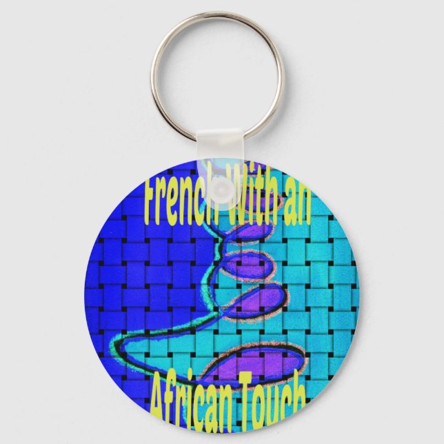 French Blue African Woven Abstract Purple Shape Keychain (Front)