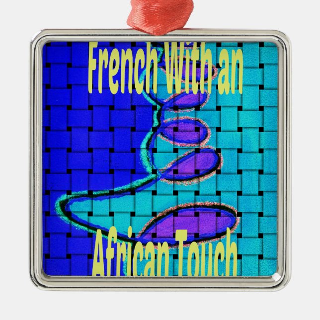 French Blue African Woven Abstract Purple Shape Metal Ornament (Front)