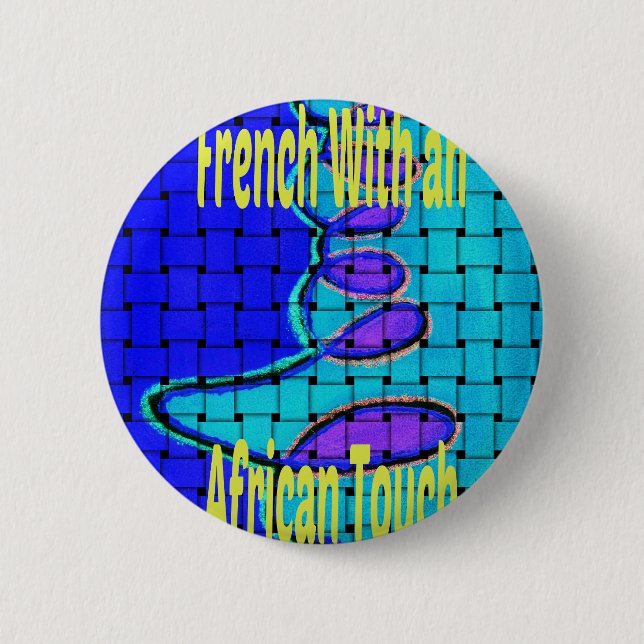 French Blue African Woven Abstract Purple Shape Pinback Button (Front)
