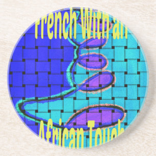 French Blue African Woven Abstract Purple Shape Sandstone Coaster