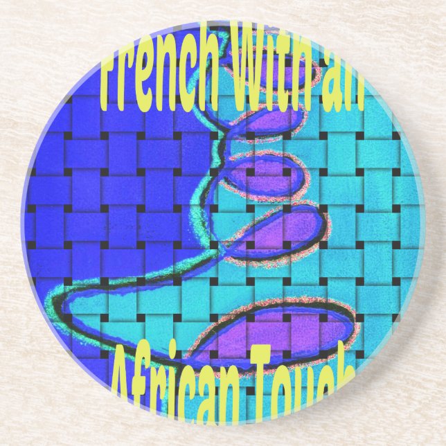 French Blue African Woven Abstract Purple Shape Sandstone Coaster (Front)
