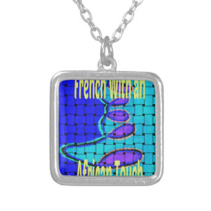 French Blue African Woven Abstract Purple Shape Silver Plated Necklace