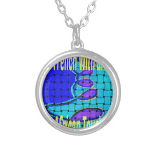 French Blue African Woven Abstract Purple Shape Silver Plated Necklace