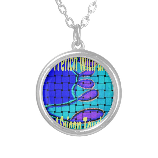French Blue African Woven Abstract Purple Shape Silver Plated Necklace (Front)