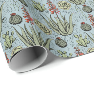 French Blue Aloe Vera Succulent Cactus Wrapping Paper