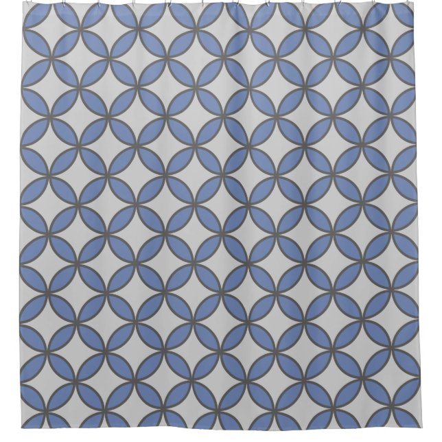 French blue and grey overlapping circles pattern shower curtain (Front)