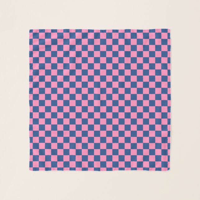 French Blue and Pink Checkerboard Jockey Silks Scarf (Front)
