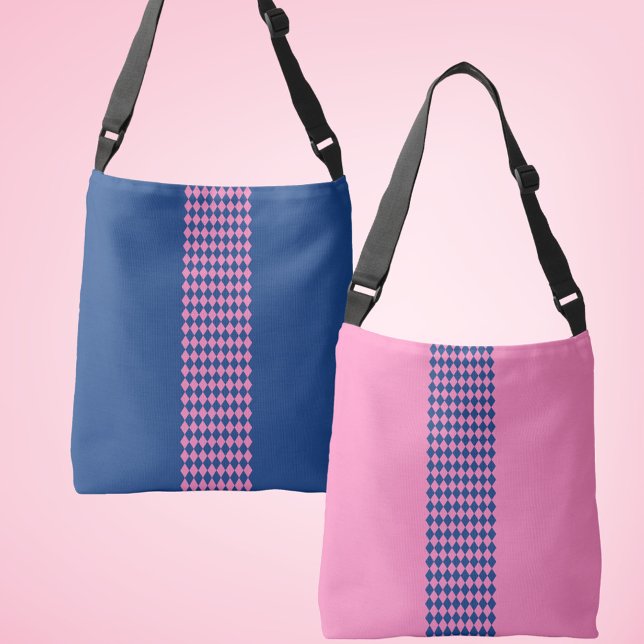 French Blue and Pink Diamond stripe Cross Body Bag (Two looks one chic bag. French blue and pink diamond stripe cross body bag)