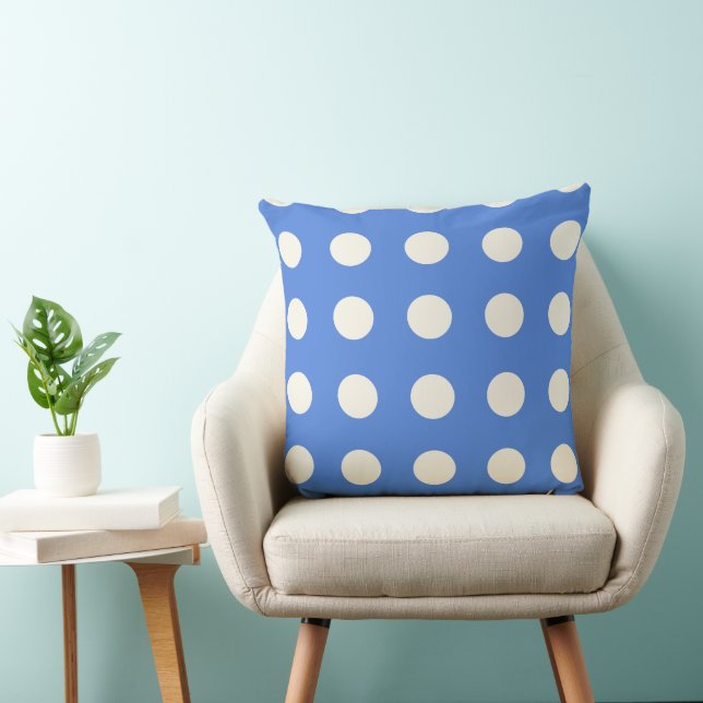 French Blue and Soft White Polka dots Throw Pillow (Chair)