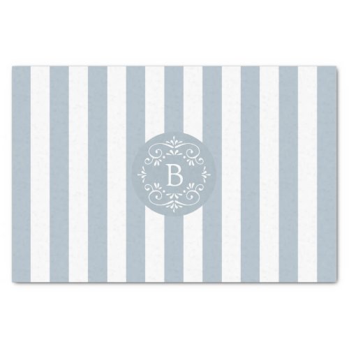 French Blue and White Awning Stripes with Monogram Tissue Paper