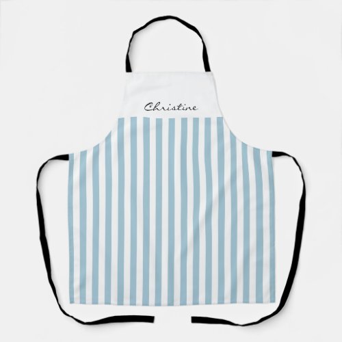 French Blue and White Awning Stripes with Name Apron