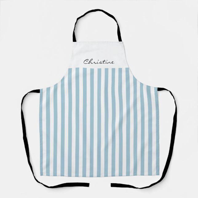 French Blue and White Awning Stripes with Name Apron (Front)