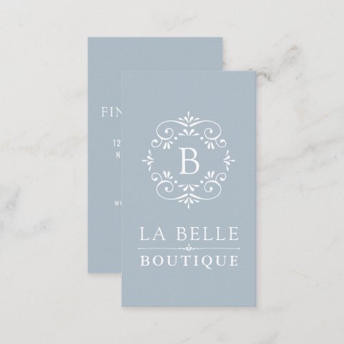 French Blue and White Elegant Monogram Business Card