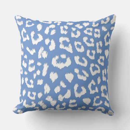 French Blue and White Large Leopard Print Throw Pillow