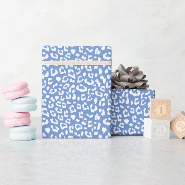 French Blue and White Large Leopard Print Wrapping Paper (Baby Shower)