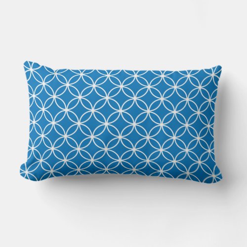 French blue and white petal circles diamonds lumbar pillow