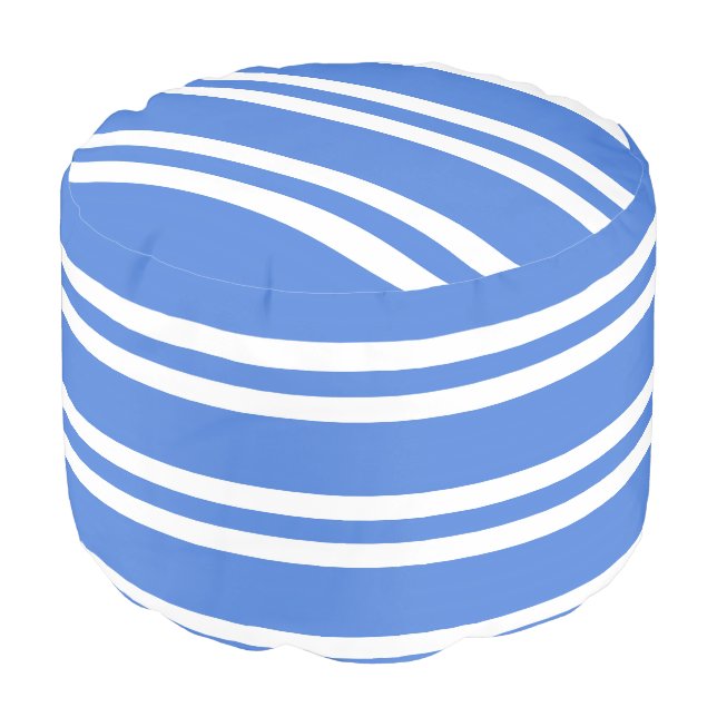French Blue and White Stripes Pouf (Angled Front)