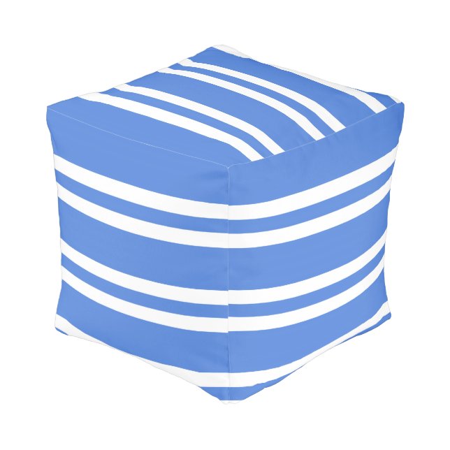 French Blue and White Stripes Pouf (Angled Back)