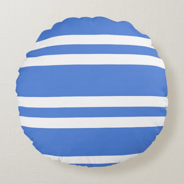 French Blue and White Stripes Round Pillow (Front)