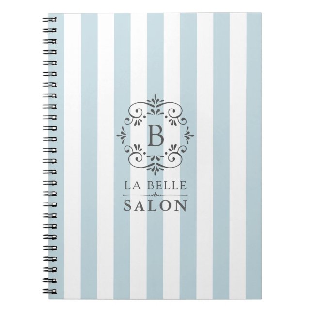 French Blue and White Stripes with Monogram Notebook (Front)