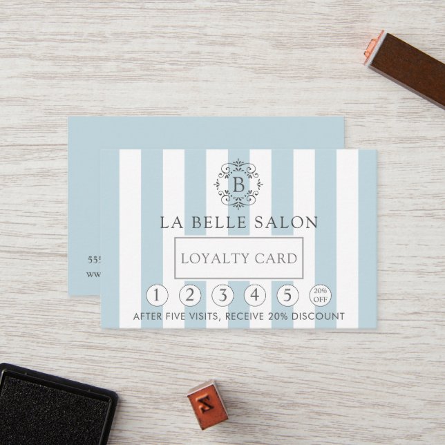 French Blue Awning Stripes and Monogram Loyalty Card (Front/Back In Situ)