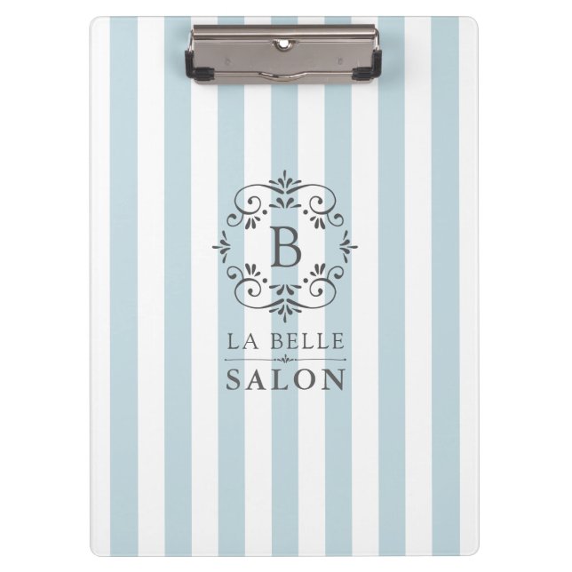 French Blue Awning Stripes with Monogram Logo Clipboard (Front)