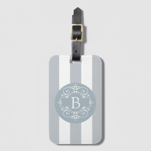 French Blue Awning Stripes with Monogram Luggage Tag