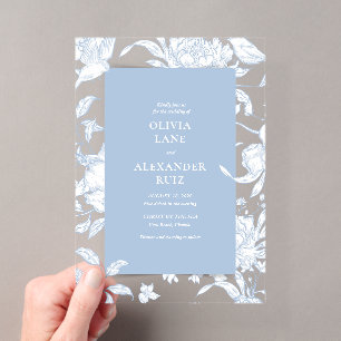 French Blue Bird Botanical Floral Wedding Acrylic Invitations